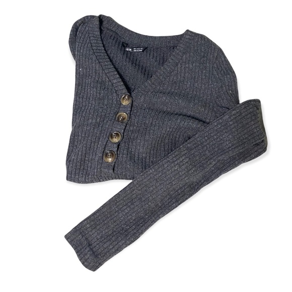 grey soft long sleeve ribbed sweater top - Picture 2 of 3